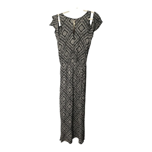 AQUA Black/White Printed Maxi Dress, Large - Picture 3 of 7